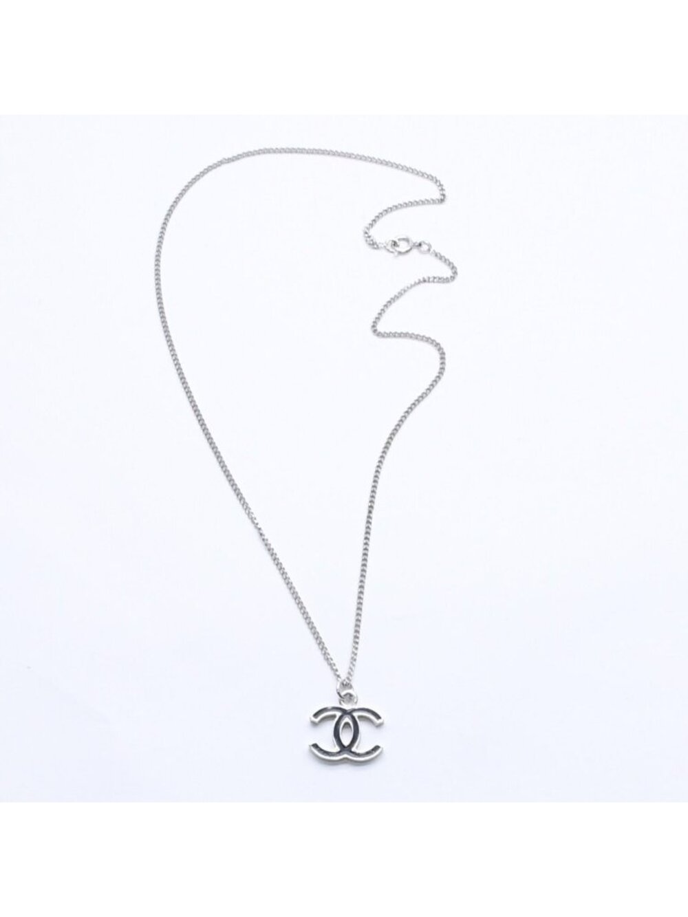 Chanel Necklace CC Logo Black Silver 05